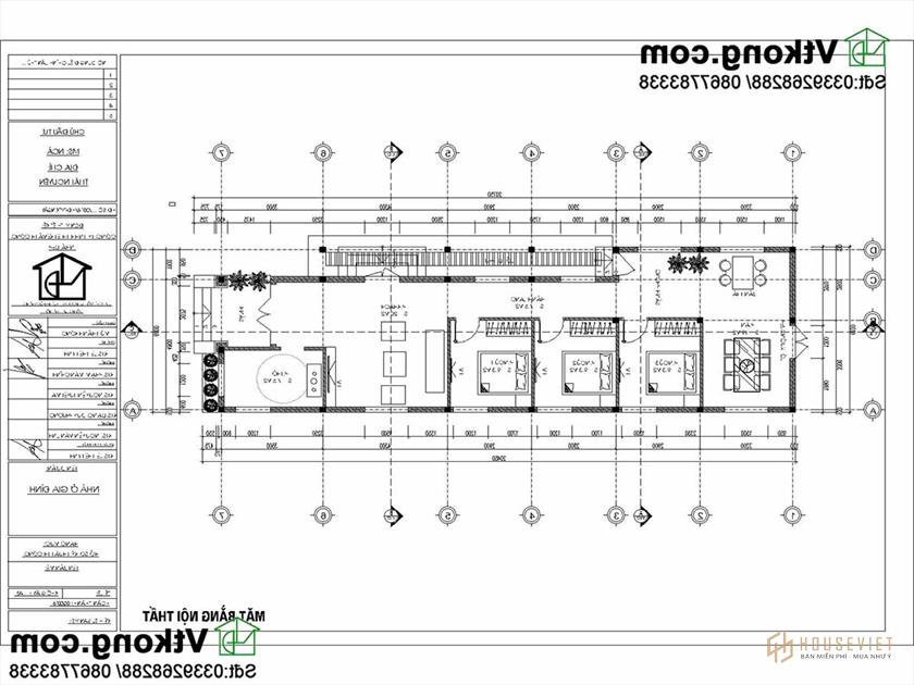Phương án nội thất của mẫu nhà cấp 4 hình chữ L.