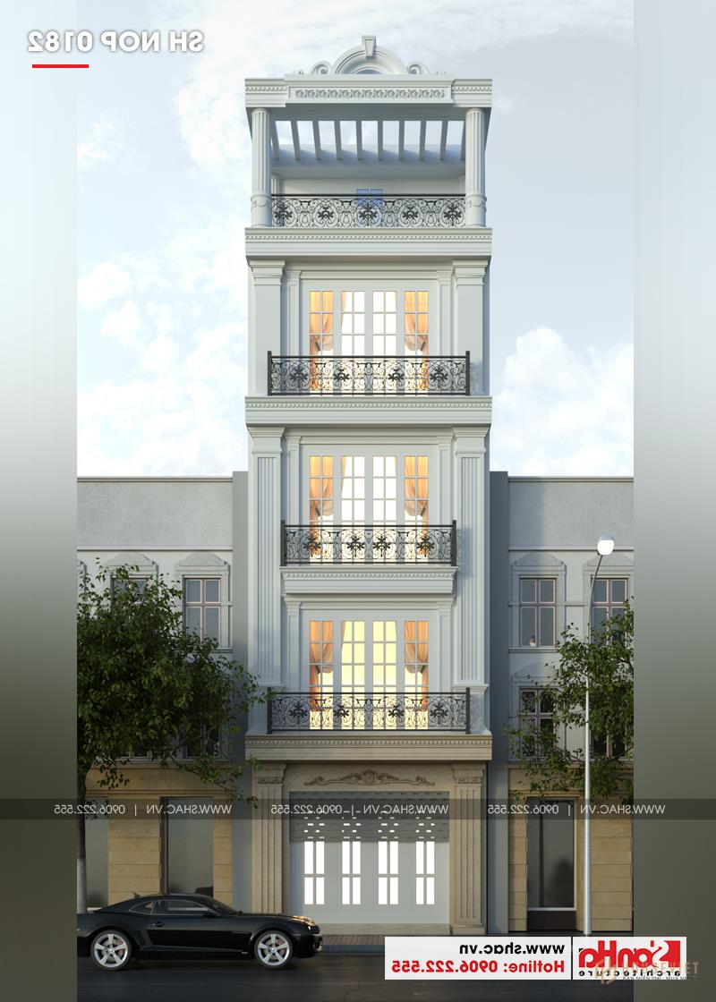 Mẫu thiết kế nhà tân cổ điển 4 tầng mặt tiền 5m tại Hải Phòng - SH NOP 0182 15 Mẫu thiết kế nhà ống 4 tầng tân cổ điển diện tích 4,97m x 16,4m tại Hải Phòng