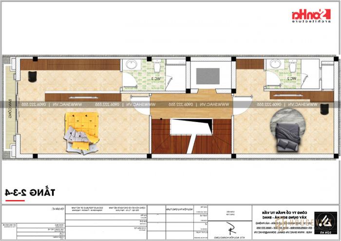 Thiết kế nhà tân cổ điển 4 tầng mặt tiền 5m tại Hải Phòng - SH NOP 0182 27 Mặt bằng tầng 2 đến tầng 4 nhà phố tân cổ điển đẹp tại Hải Phòng