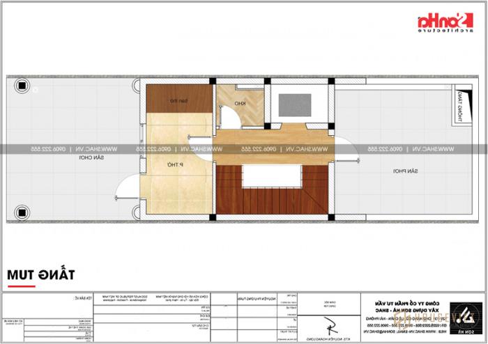Mẫu thiết kế nhà tân cổ điển 4 tầng mặt tiền 5m tại Hải Phòng - SH NOP 0182 28 Bản vẽ mặt bằng tầng tum nhà phố tân cổ điển đẹp tại Hải Phòng