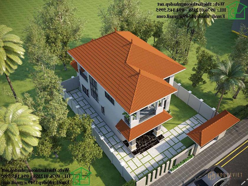 Phối cảnh nhìn từ trên cao biệt thự 2 tầng hiện đại NDBT2T86