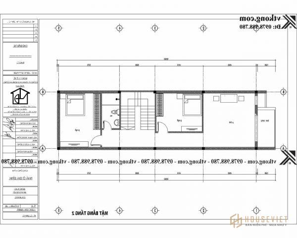 Mặt bằng công năng tầng 2 mẫu nhà ống 3 tầng 5x17m khoa học, logic