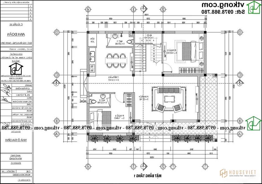 Mẫu Nhà Vuông 2 Tầng Mái Bằng 11x10m Tại Nam Định Bt2t96