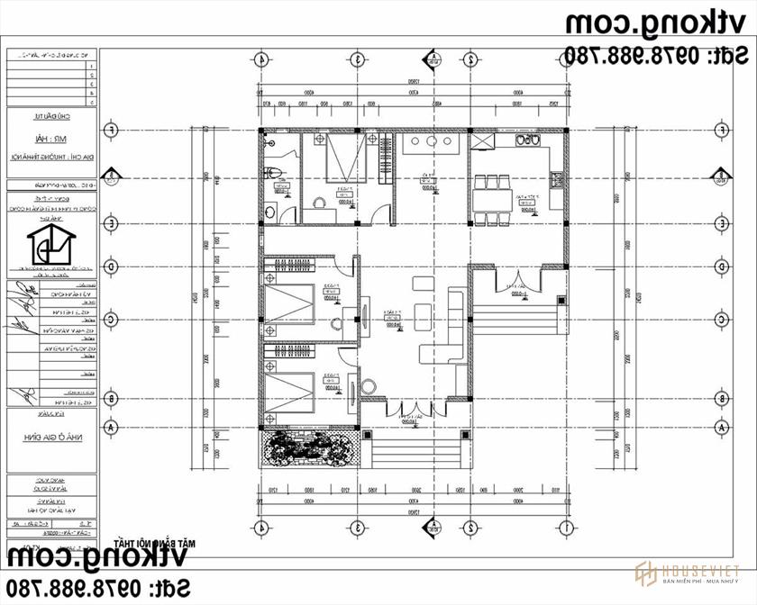 Bản vẽ chi tiết nội thất biệt thự 1 tầng.