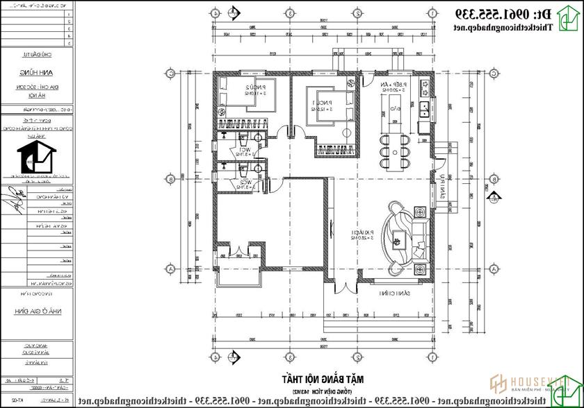 Phương án nội thất mẫu thiết kế nhà cấp 4 11x11m NDNC4177