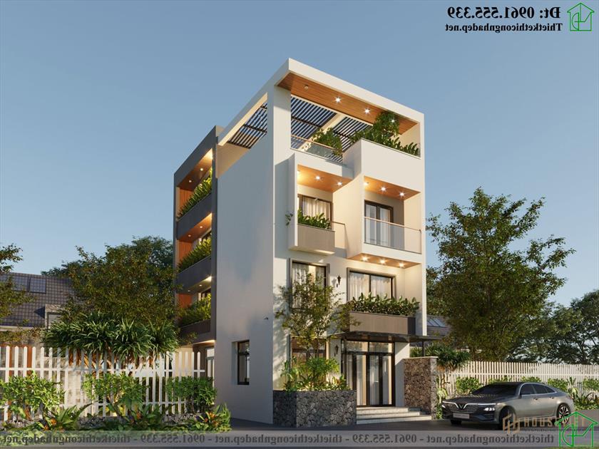 Mẫu nhà ống 4 tầng mái bằng đẹp NDNP4T15