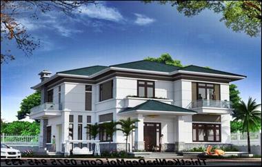 Bản vẽ thiết kế nhà 2 tầng 5 phòng ngủ kiểu biệt thự nông thôn