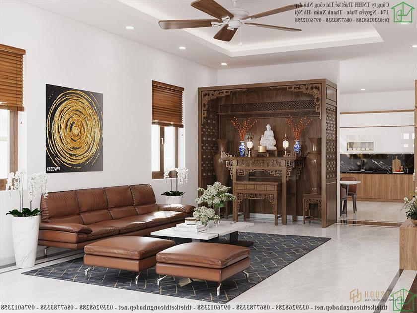 Mẫu nội thất phòng khách 9x16m 9x16m nhỏ đẹp hiện đại mái thái NDNC4127