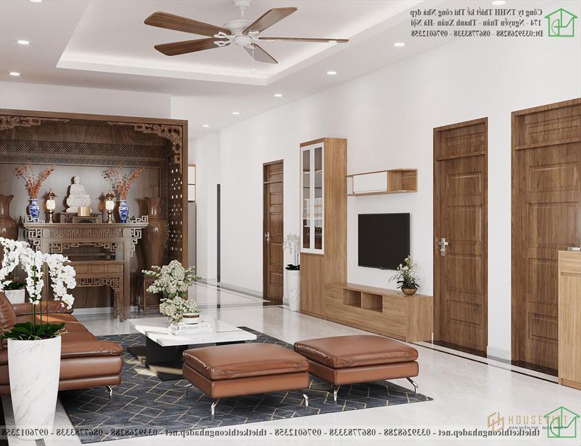 Nội thất phòng khách nhà nhỏ đẹp 9x16m NDNC4127