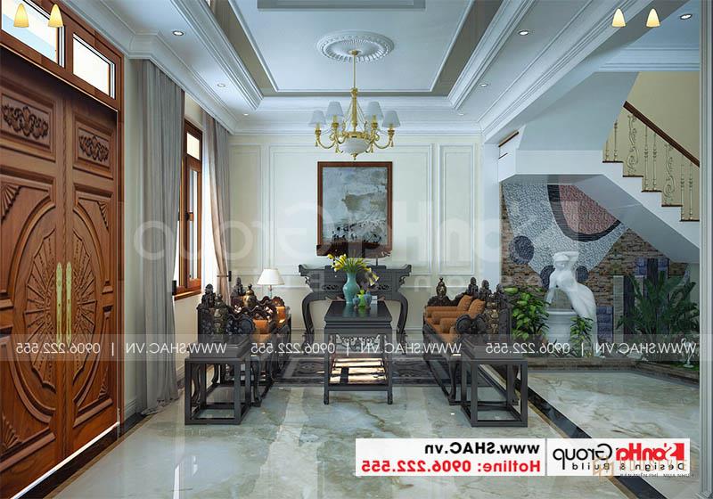 Thiết kế nội thất phòng khách đẹp với gạch lát nền Châu Âu nhập khẩu 