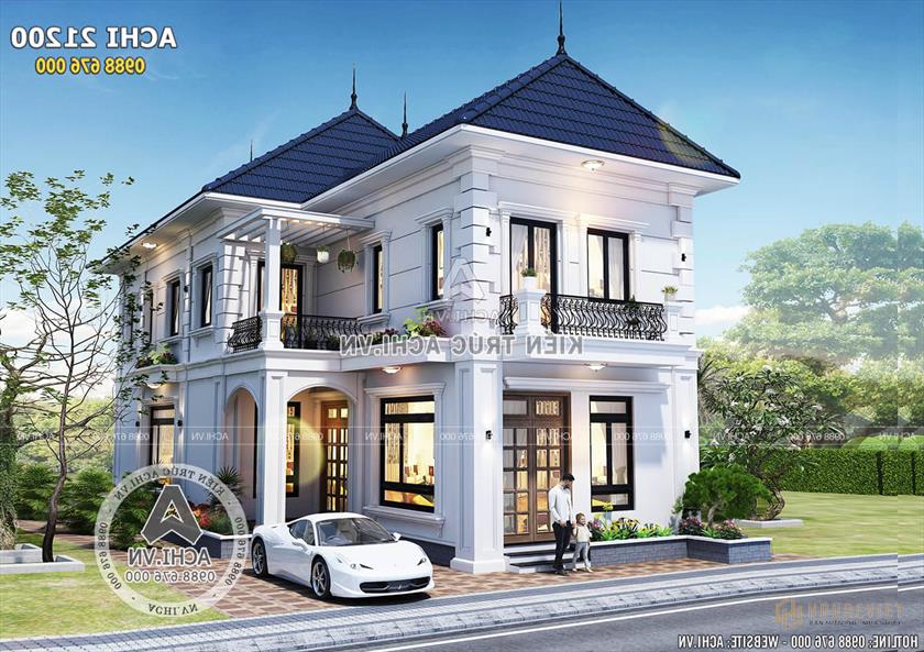 Mẫu thiết kế biệt thự tân cổ điển 2 tầng mặt tiền 8m - ACHI 21200 Mẫu thiết kế biệt thự tân cổ điển 2 tầng mặt tiền 8m - ACHI 21200