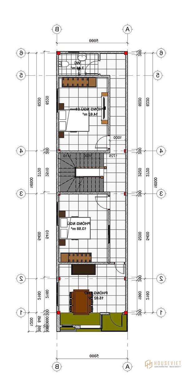 Mẫu nhà ống 2 tầng 3 phòng ngủ