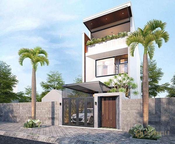 Mẫu thiết kế nhà 2 tầng 3 phòng ngủ có gara ô tô