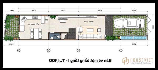 Bản vẽ nhà ống 2 tầng 3 phòng ngủ