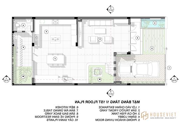 Bản vẽ nhà ống 2 tầng 3 phòng ngủ