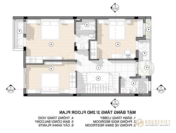 Thiết kế nhà ống 2 tầng 3 phòng ngủ