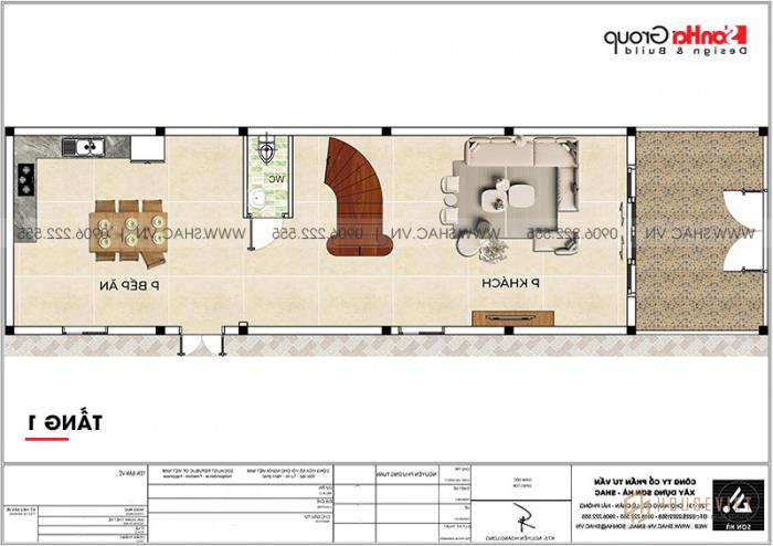 Nhà phố 3 tầng hiện đại tại Hải Phòng nội thất gỗ - SH NOD 0220 29 Mặt bằng công năng tầng 1 nhà phố 3 tầng hiện đại tại Hải Phòng