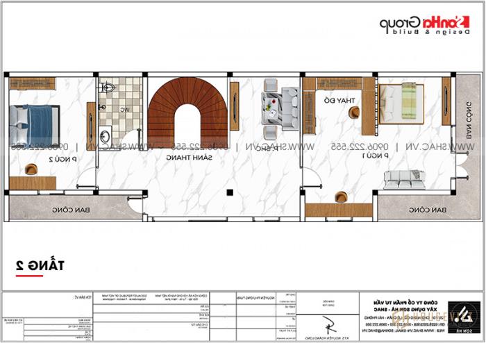 Nhà phố 3 tầng hiện đại tại Hải Phòng nội thất gỗ - SH NOD 0220 30 Mặt bằng công năng tầng 2 nhà phố 3 tầng hiện đại tại Hải Phòng