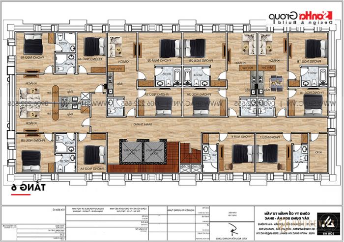 Mẫu thiết kế khách sạn 3 sao tân cổ điển - Mã số: 0078 28 Mặt bằng tầng 6 khách sạn tân cổ điển mặt tiền 14,6m tại Hà Nội sh ks 0078