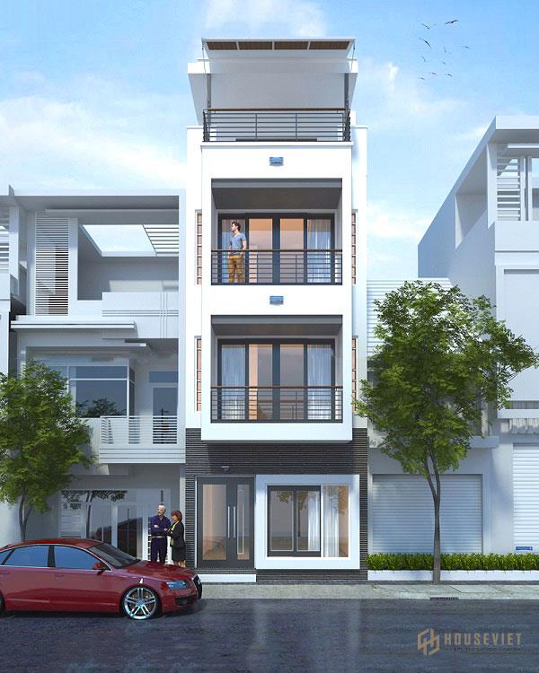 Màu sơn trắng kết hợp với màu đen của cửa và lan can dường như hòa quyện tạo nên ấn tượng