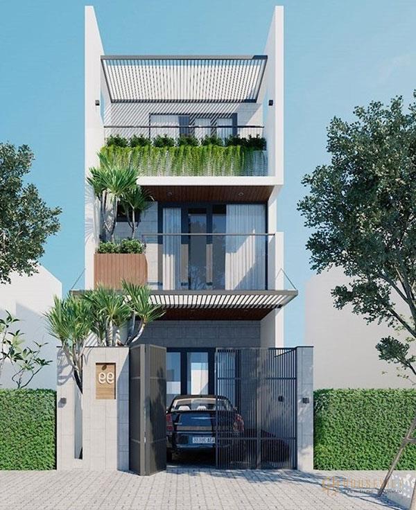 Thiết kế nhà 50m2 với màu xanh từ ban công tạo hiệu ứng màu sắc đặc biệt