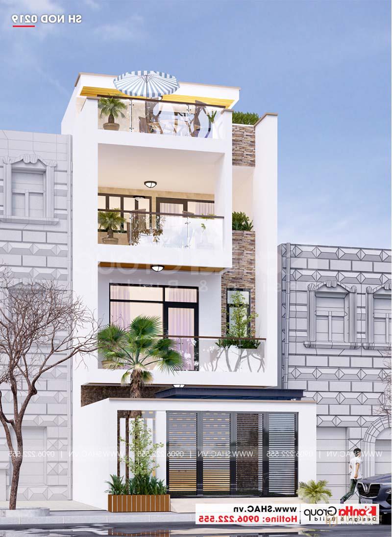 Mẫu nhà 3 phòng ngủ hiện đại 5,57x18,21m tại Hải Phòng đơn giản mà đẹp - SH NOD 0129 16 Mẫu nhà ống hiện đại 3 tầng mặt tiền 6m đẹp có 3 phòng ngủ khép kín.