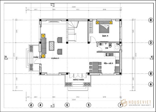 Bản vẽ nhà cấp 4 mái thái với các đường nét chi tiết, cụ thể.