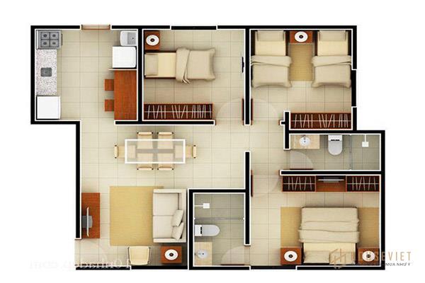# phòng ngủ được xây dựng với diện tích hợp lý cân đối với mặt bằng chung