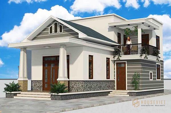 Tầng lửng được bố trí thêm phòng ngủ giúp không gian sinh động và ấn tượng