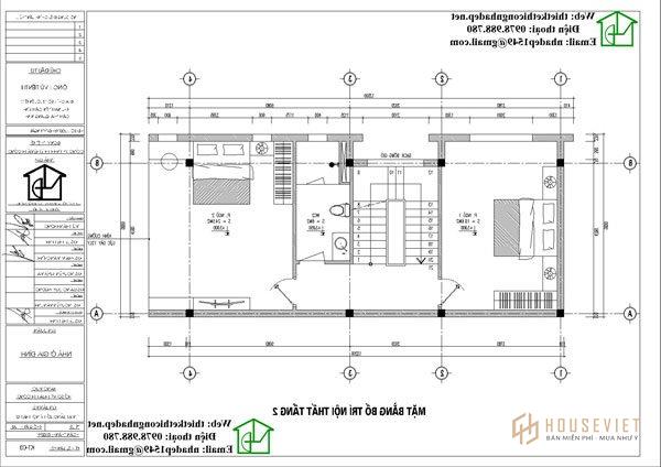 Mặt bằng công năng tầng 2 nhà phố 3 tầng mái bằng 5x13m