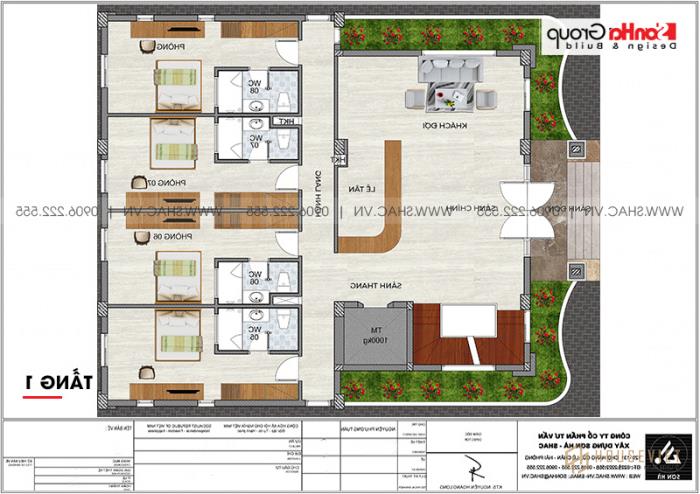 Mặt bằng công năng tầng 1 khách sạn 2 sao hiện đại tại Quảng Ninh 