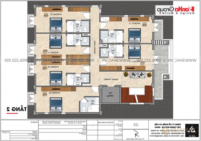 Mặt bằng công năng tầng 3 khách sạn 2 sao hiện đại Hạ Long 