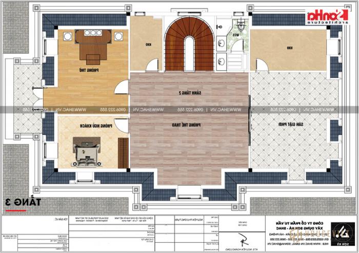 Bản vẽ chi tiết mặt bằng công năng tầng 3 biệt thự tân cổ điển diện tích 199m2. 