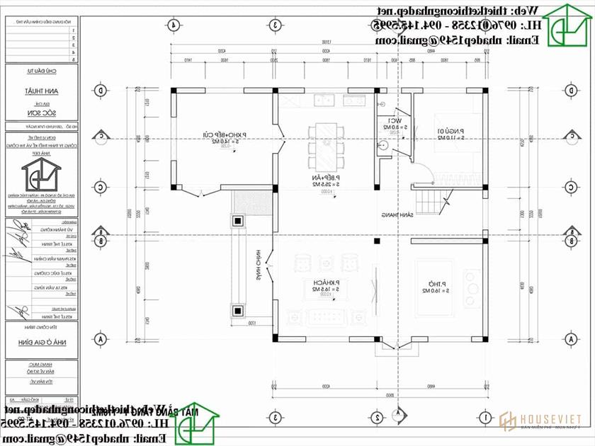 Mặt bằng nội thất tầng 1 NDBT2T87