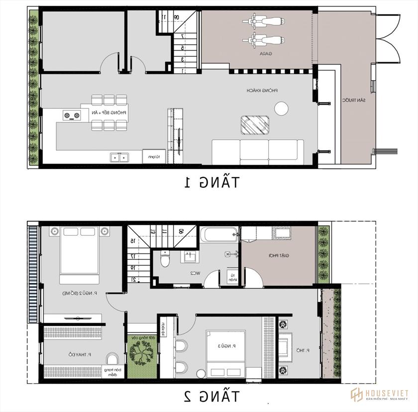 Ví dụ mẫu nhà ống 2 tầng 7x15m