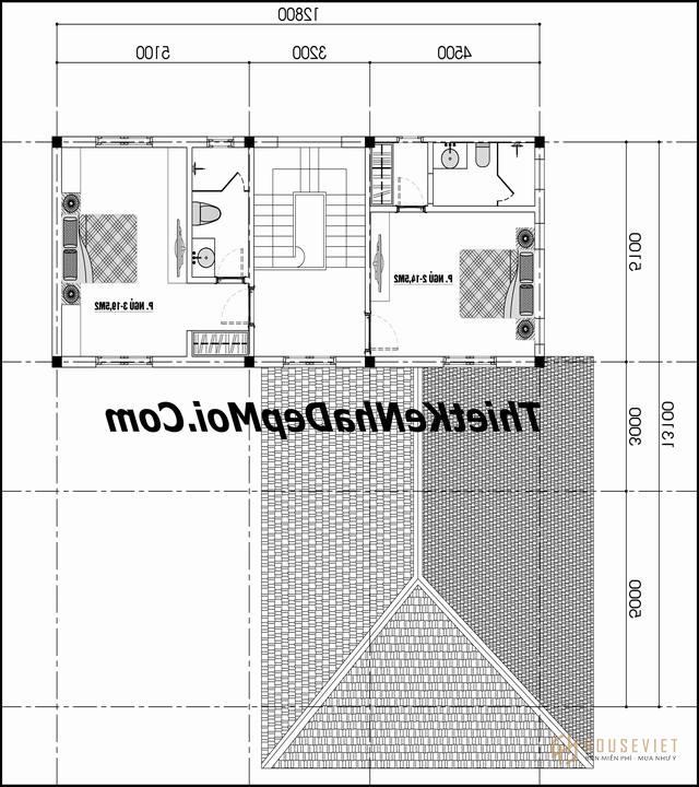 bản vẽ thiết kế nhà 2 tầng 100m2 đơn giản 3 phòng ngủ trên lầu