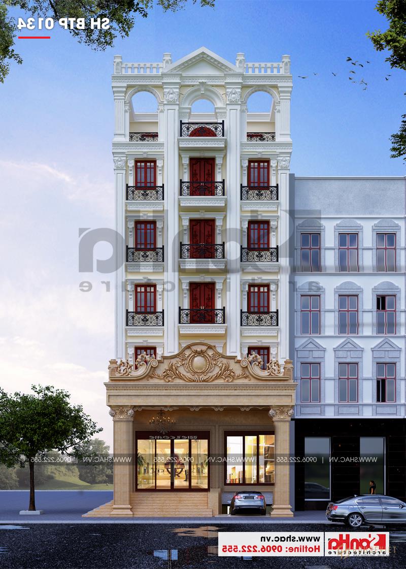 Perspective of the facade of a 5-storey French luxury villa