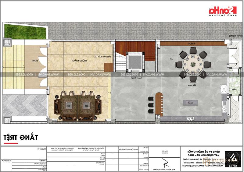 Detailed drawing of the ground floor including the kitchen and living room