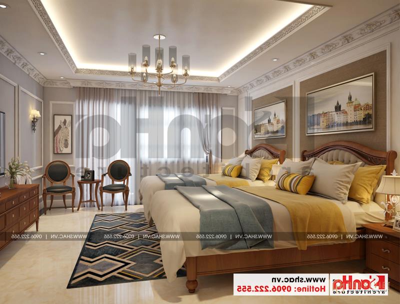 The large area and beautiful decoration make this bedroom a success 