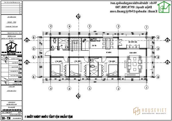 Bản vẽ mặt bằng tầng 1 nhà cấp 4 gác lửng NDNC454