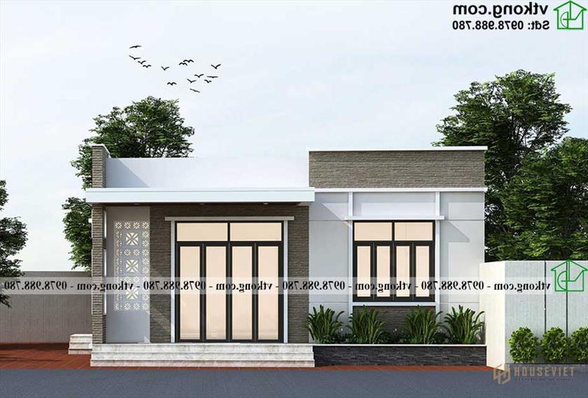 Phối cảnh 3D mẫu nhà cấp 4 mái tôn 3 phòng ngủ 1 phòng thờ 9x13m NC4147