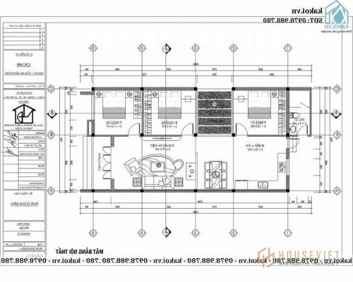 Mặt bằng công năng mẫu nhà ống cấp 4 3 phòng ngủ 7,5x16m