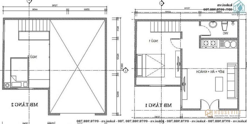 Mặt bằng công năng nhà ống cấp 4 diện tích 40m2 2 phòng ngủ