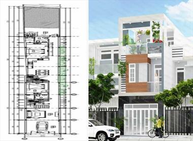 Mẫu nhà phố 1 trệt 1 lầu 1 tum phong cách hiện đại