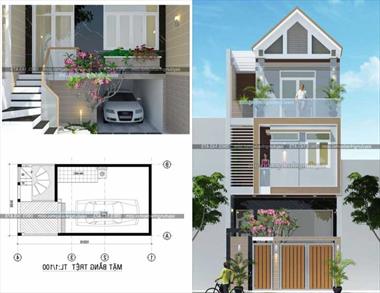 Mẫu nhà phố 3 tầng mặt tiền 5m đáp ứng đầy đủ công năng.