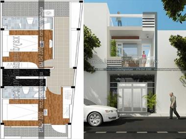Mẫu nhà phố 1 trệt 1 lầu 1 sân thượng gần 70m2