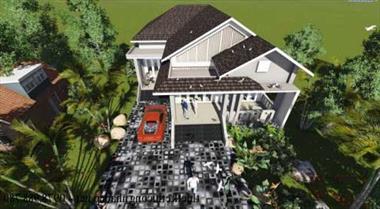 Phối cảnh biệt thự vườn cấp 4 hiện đại diện tích 11,7 × 17,3m