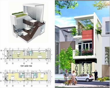 Mẫu nhà ống 2 tầng có gác lửng đẹp và độc đáo.