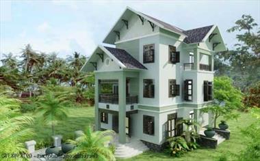 Mẫu thiết kế biệt thự mái thái 3 tầng hiện đại có sân vườn