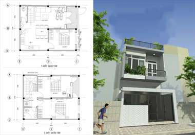 Thiết kế nhà phố 2 tầng hiện đại chỉ 700 triệu (bao gồm nội thất)